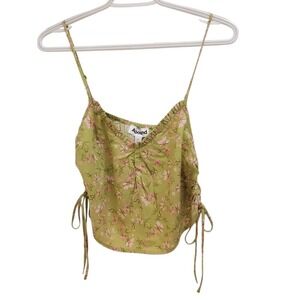 Abound Floral Cami Top Green Pink Ruched Drawstring Sleeveless Size M